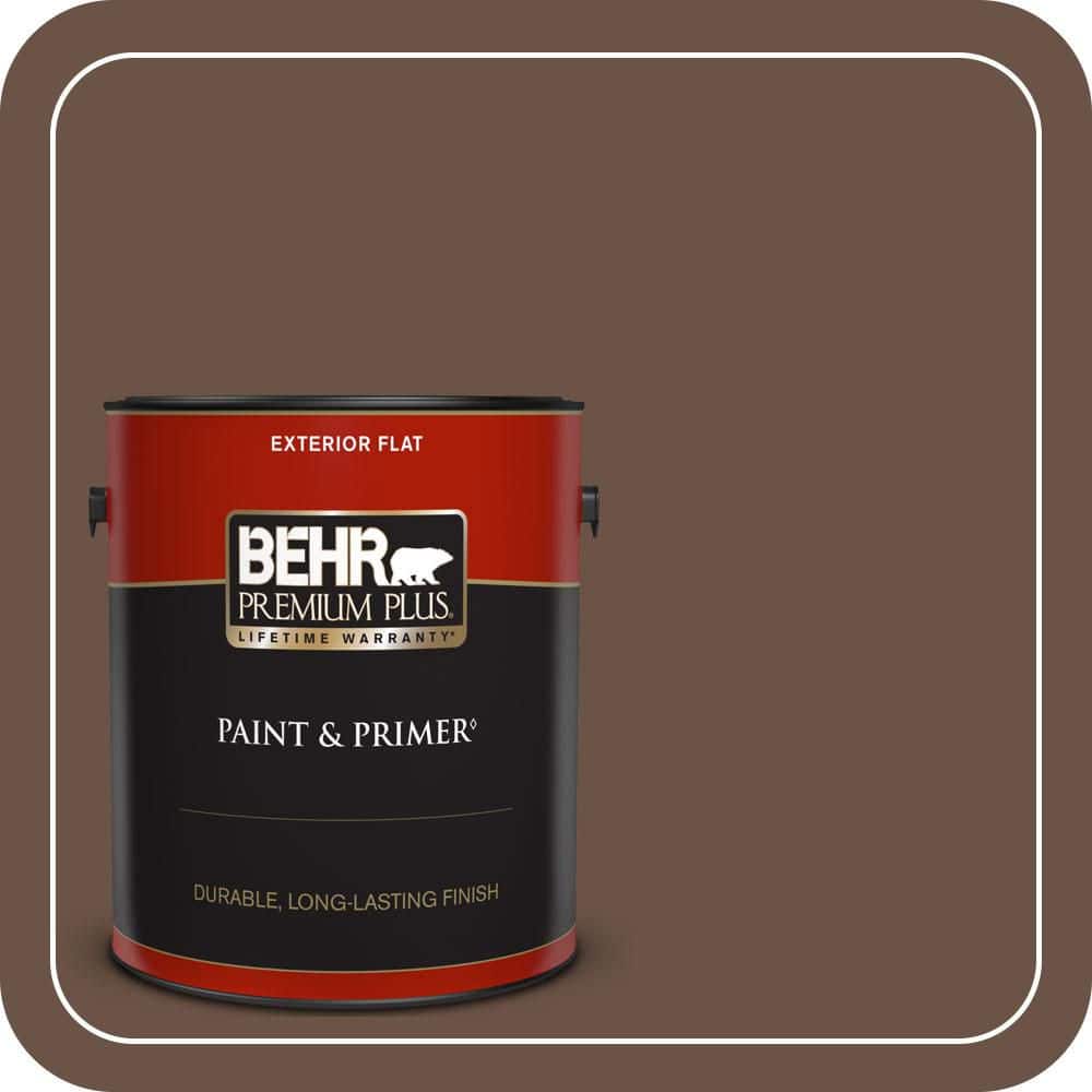 BEHR PREMIUM PLUS 1 gal. #MQ2-05A Authentic Brown Flat Exterior Paint & Primer