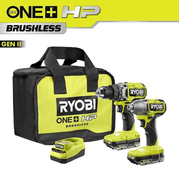 RYOBI ONE+ HP 18V Brushless Cordless 2-Tool Combo Kit with (2) 2.0 Ah Batteries, Charger, and Bag (2)