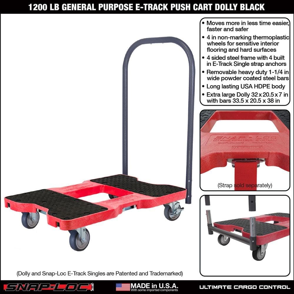 SNAP-LOC 1,200 lbs. Capacity Professional E-Track Push Cart Dolly in Red (3)
