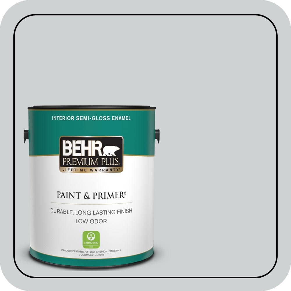 BEHR PREMIUM PLUS 1 gal. #N510-1 Silver Shadow Semi-Gloss Enamel Low Odor Interior Paint & Primer