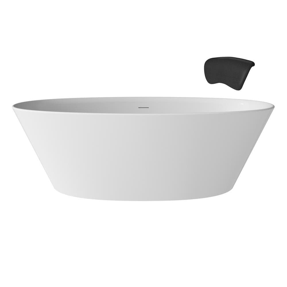 CASAINC 67 in. x 34 in. Solid Surface Stone Free Standing Tub Soaking Bathtub in Matte White with Black Bathtub Pillow (1)