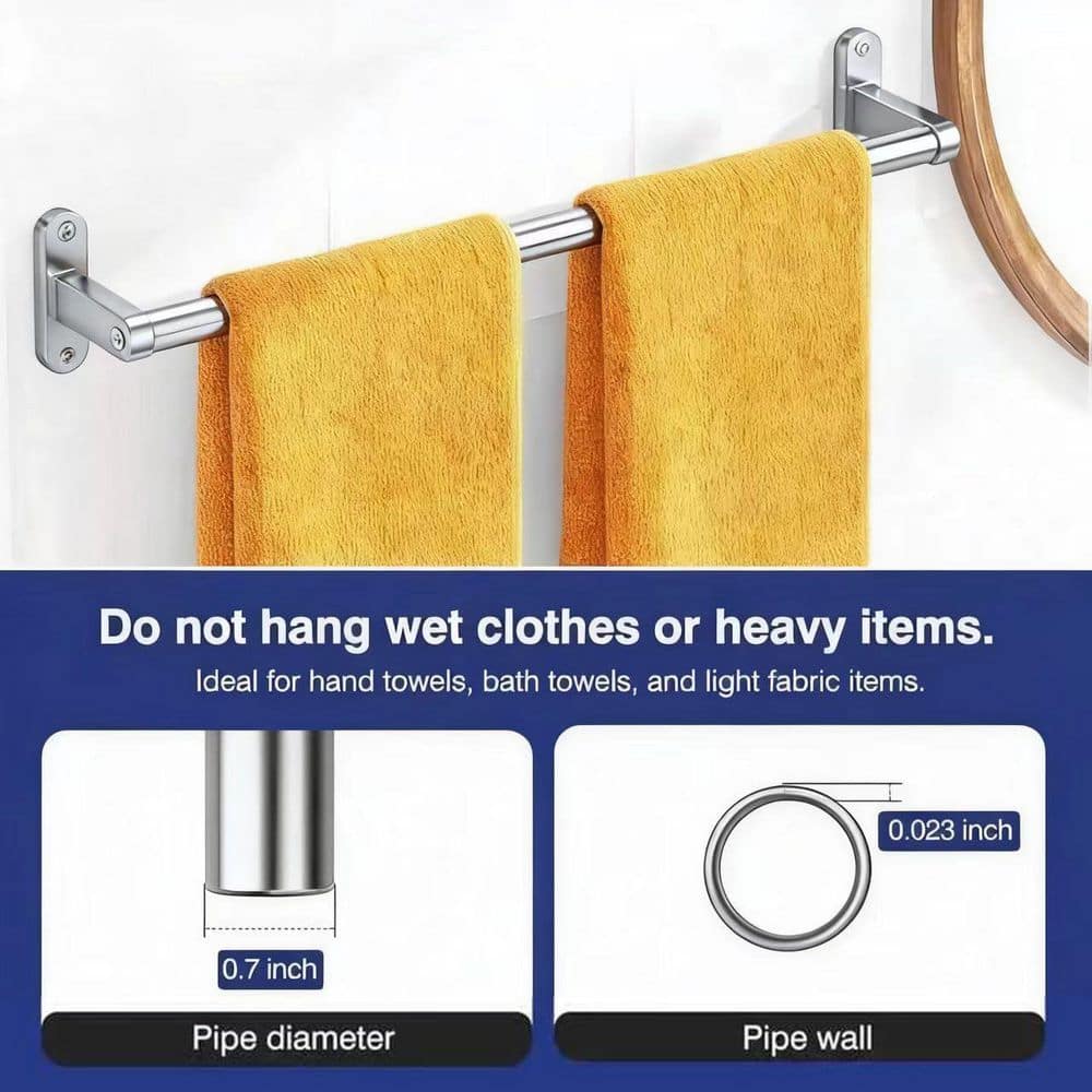 Anqtovp Single 24 in. Towel Rack Wall Mounted Bath Accessory in Brushed Nickel, Rustproof Aluminum, Space-Saving (2)