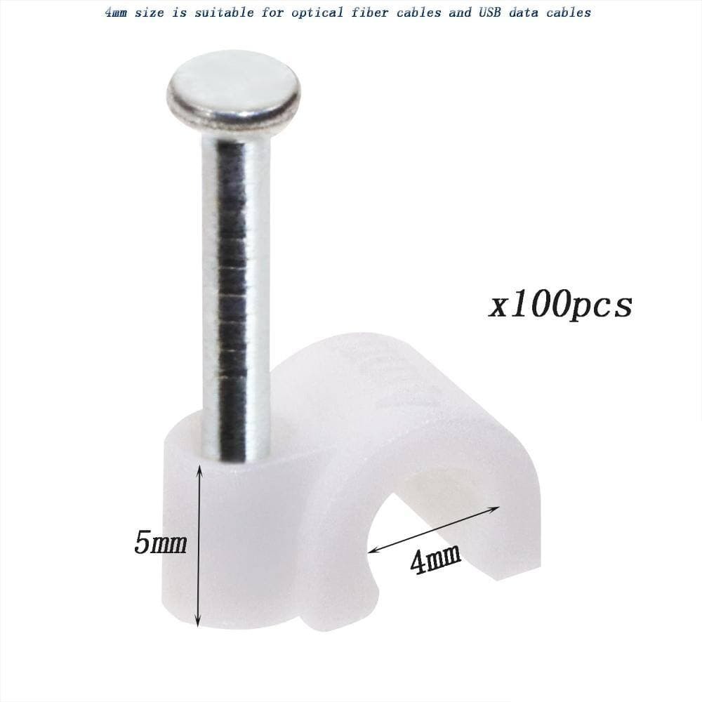 Unbranded 4 mm White Plastic Cable Clips with Steel Nails for Ethernet, Coax and Extension Cord Routing, 100 Pack (3)