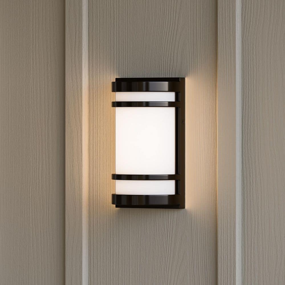 Home Decorators Collection Mullen Oil Rubbed Bronze Hardwired LED Outdoor Wall Light Lantern Sconce with Integrated LED Included (2)