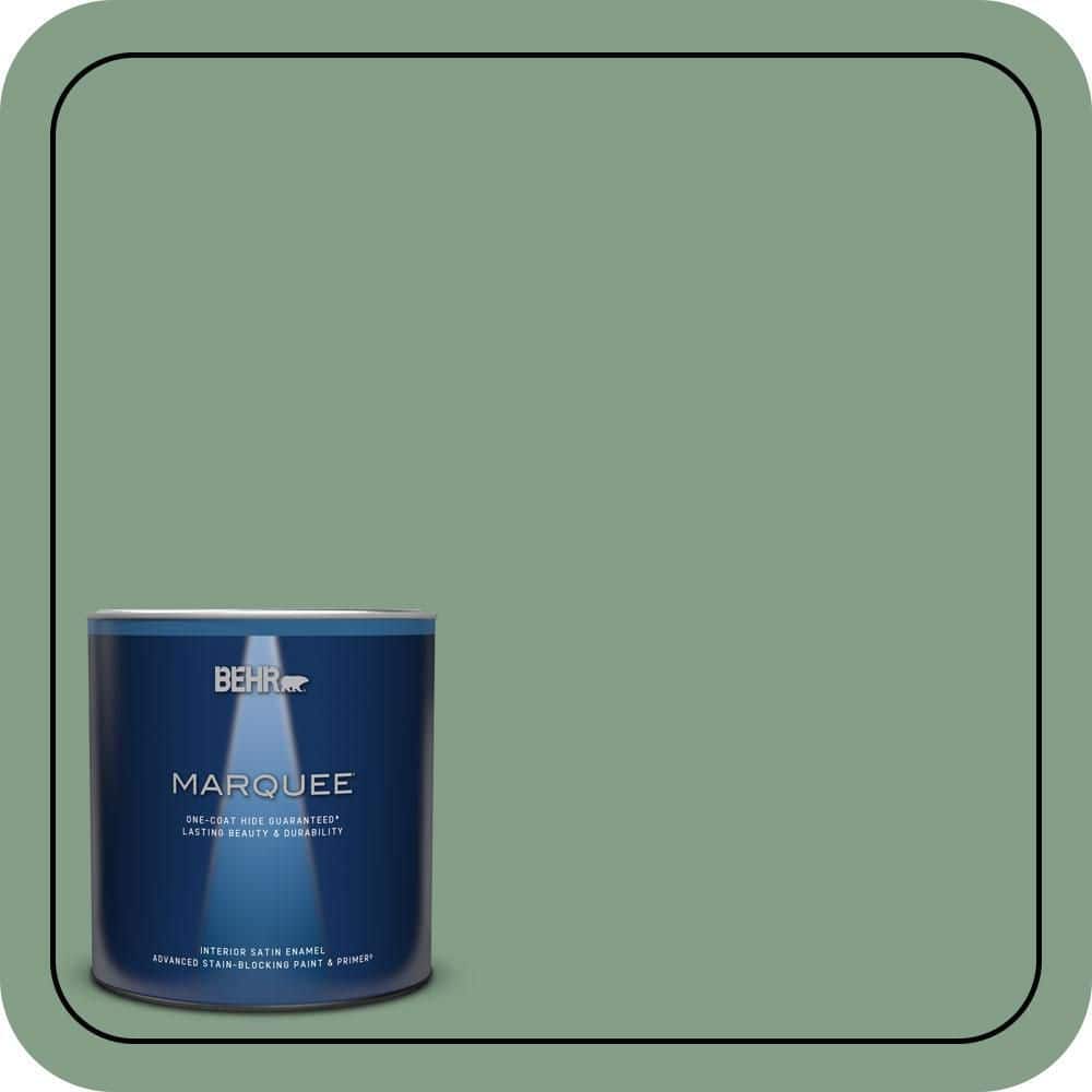 BEHR MARQUEE 1 qt. #S410-5 Track Green One-Coat Hide Satin Enamel Interior Paint & Primer