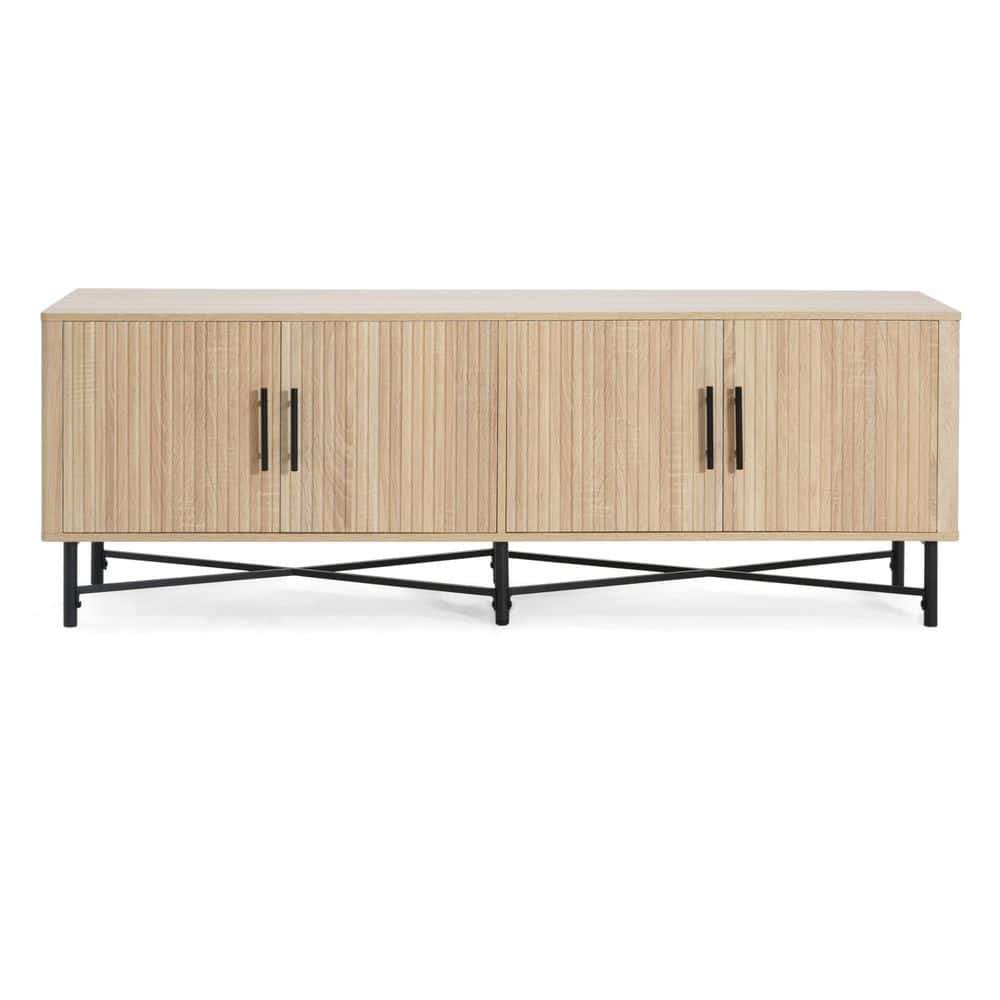 Lycvki 66 in. W x 18 in. D x 23 in. H Yellow Linen Cabinet with Adjustable Shelves TV Stand Fits TV up to 65 in. (1)
