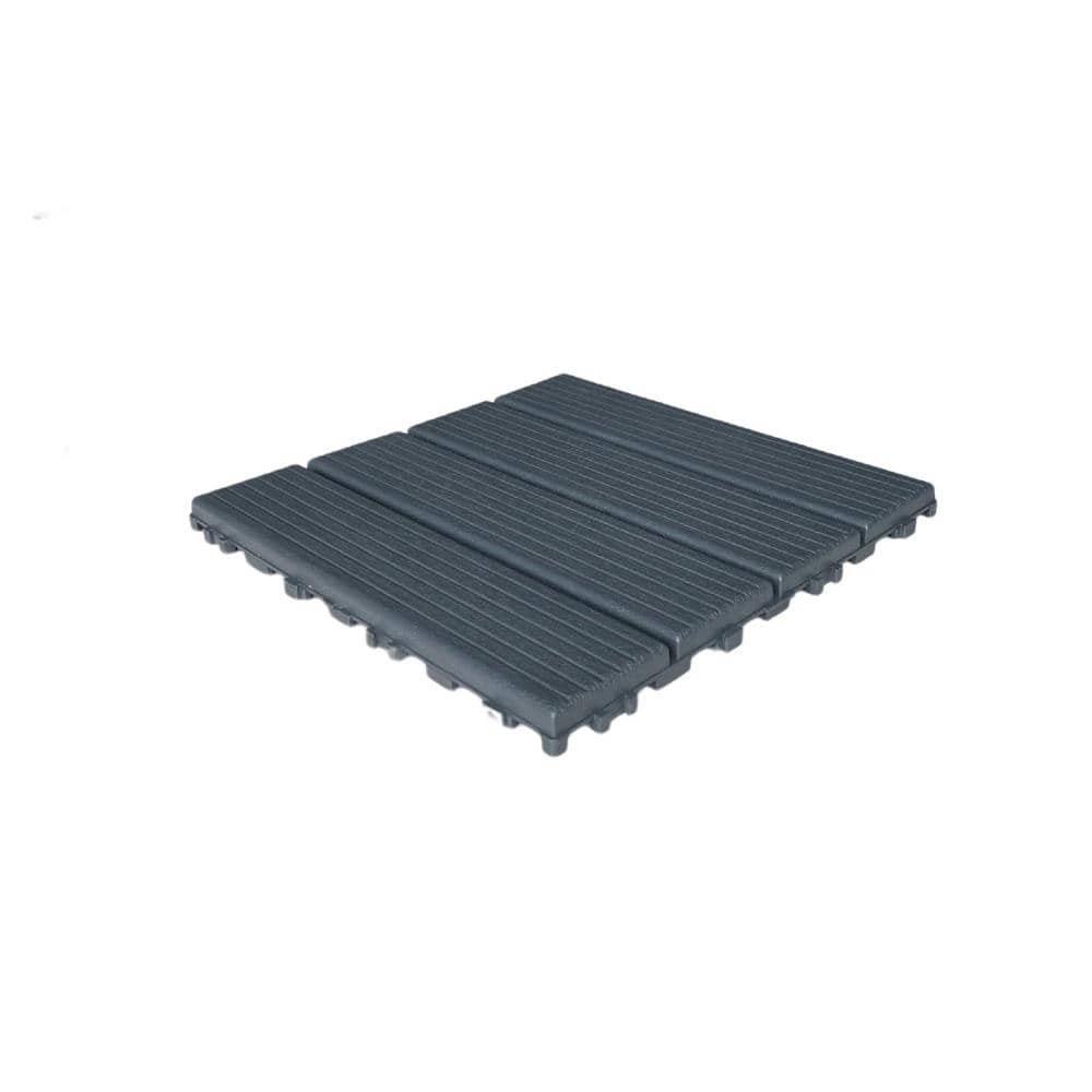 Tidoin 1 ft. x 1 ft. Plastic Deck Tile in Dark Gray for Outdoor Porch Poolside Balcony Backyard (44 Per Box)