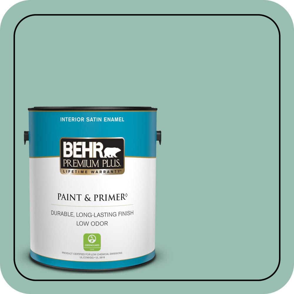 BEHR PREMIUM PLUS 1 gal. #PPU12-07 Spring Stream Satin Enamel Low Odor Interior Paint & Primer
