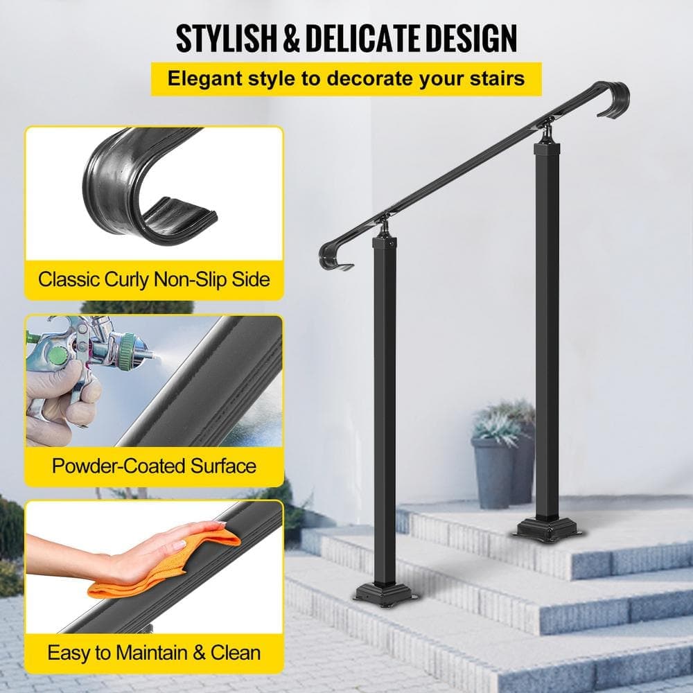 SKYSHALO Handrails for Outdoor Steps 38.35 in. H x 3.72 in. W in Black Wrought Iron Handrail, Stair Railing Kit (3)