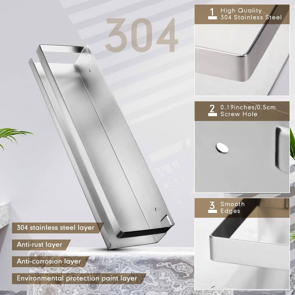 NVNOO 15.8 in. x 4 in. Stainless Steel Wall Mounted Floating Shelves for Bathroom Kitchen Living Room, Silver (2-Pack) (2)