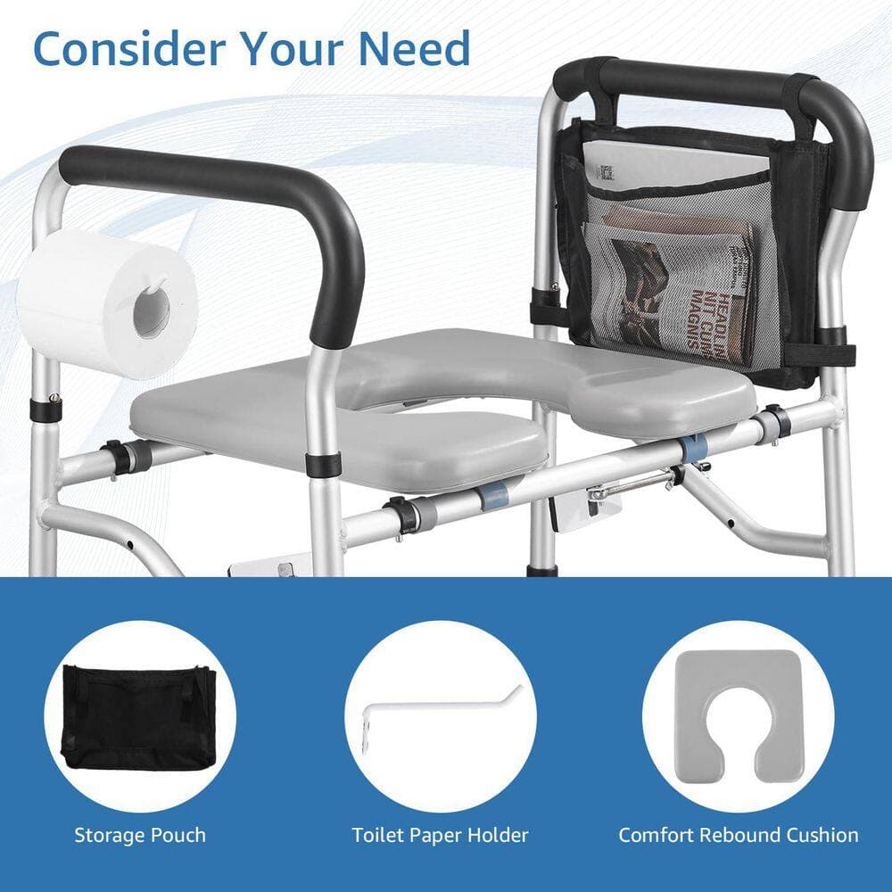 Numhew 23 in. Adjustable Height Raised Toilet Safety Seat, Heavy-Duty 400 Lbs, Universal Fit with Storage Kit in White (3)