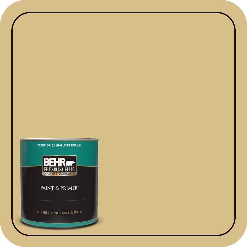 BEHR PREMIUM PLUS 1 qt. #MQ2-18 Honey Tea Semi-Gloss Enamel Exterior Paint & Primer