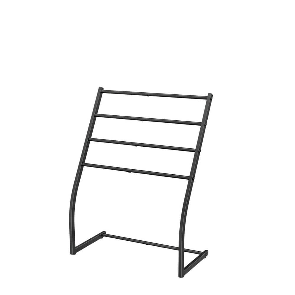 Wudkey 4 Tier Wide Towel Dryer Rack in Black, Free Standing Towel Rack, Metal Towel Bar Stand for Oversized Bath Towel (1)