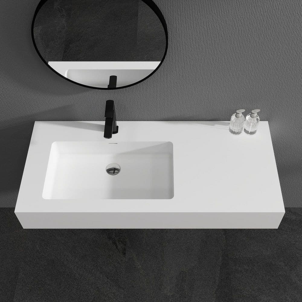 SJ STAR&JANE 39" Wall Mount Rectangle Sink, Solid Surface Bathroom Sink in White (2)