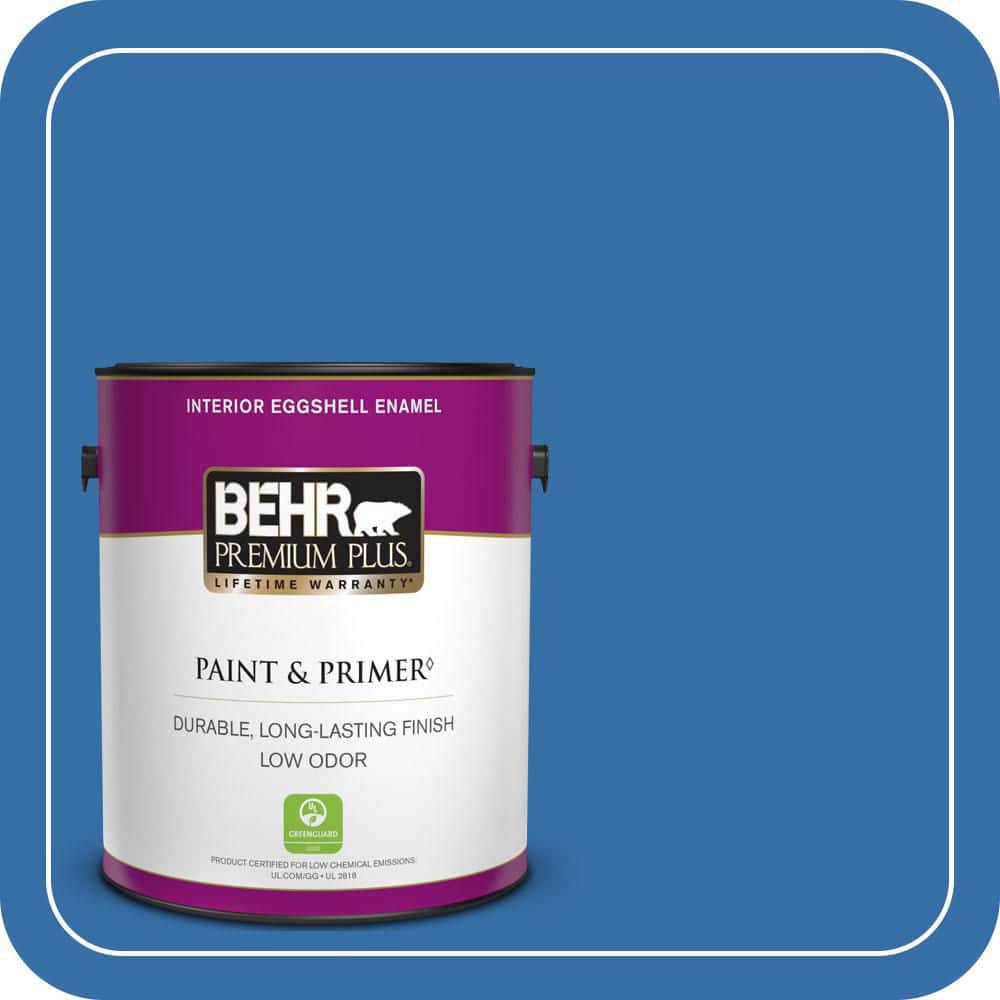 BEHR PREMIUM PLUS 1 gal. #P520-6 Mega Blue Eggshell Enamel Low Odor Interior Paint & Primer