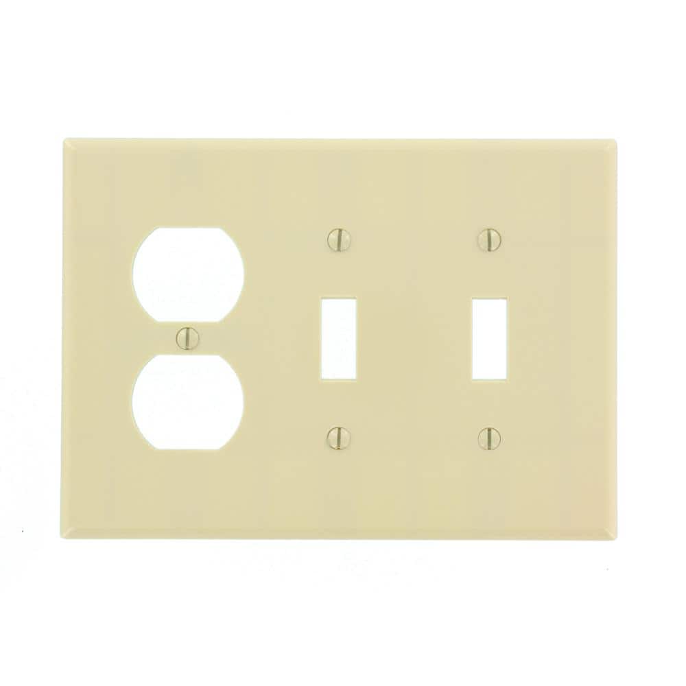 Leviton 3-Gang Ivory 2-Toggle / 1-Duplex Outlet/Receptacle Plastic Midway/Midsize Wall Plate (1-Pack) 80521-I (2)