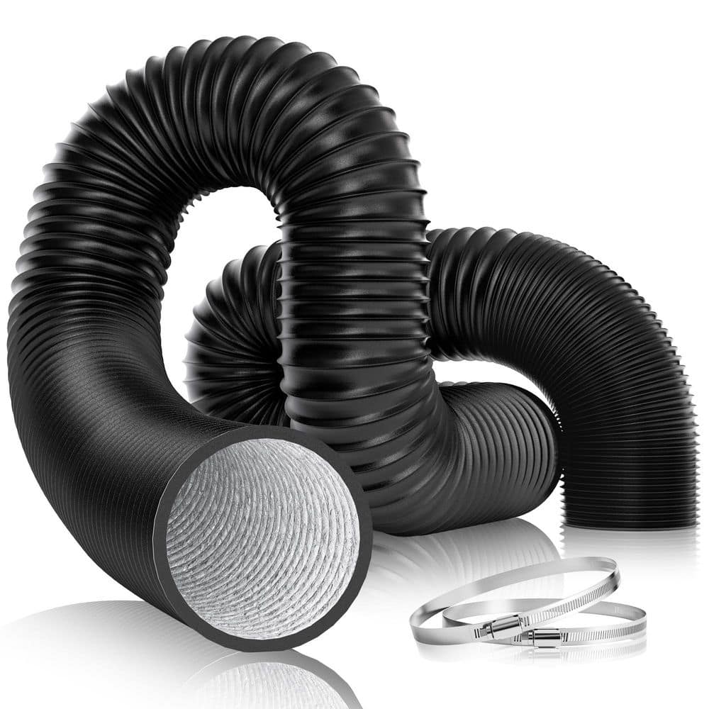 Helhom 4 in. 25 ft. Flexible Aluminum Ducting Vent Kit Dryer Hose Black Aluminum 1-Pack with 2 Clamps (1)