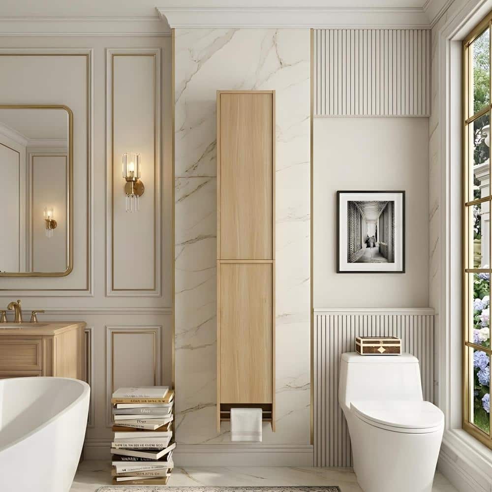 Zuvandra 23.62"W x 9.81"D x 35.44"H Plywood Bathroom Cabinet Set with Doors,Shelves and Towel Rack,Oak (3)