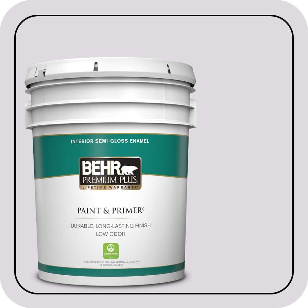 BEHR PREMIUM PLUS 5 gal. #PR-W01 Mystical Mist Semi-Gloss Enamel Low Odor Interior Paint & Primer