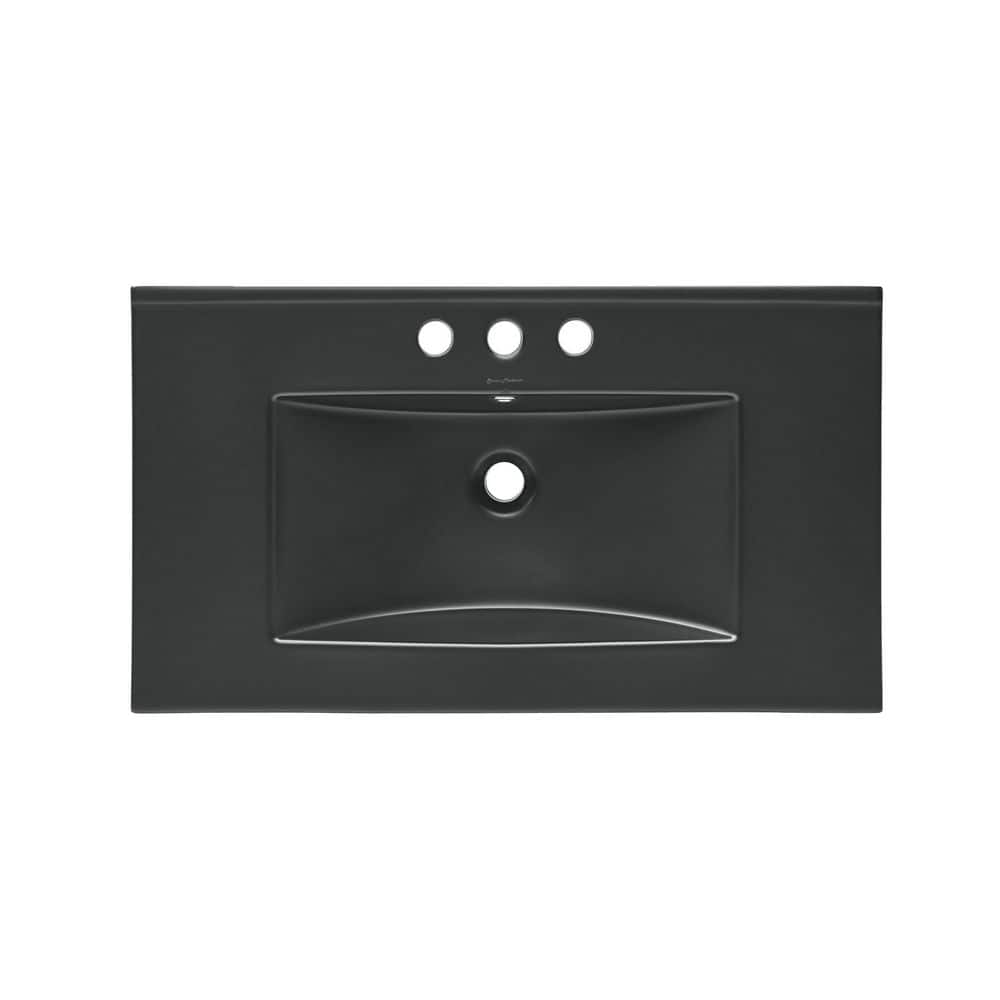 Swiss Madison 30 in. W x 18.5 in. D Ceramic 3-Hole Centerset Vanity Top in Matte Black (3)