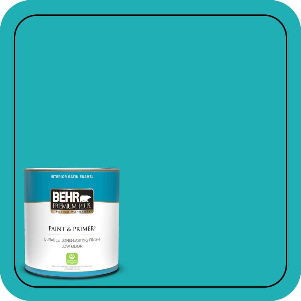 BEHR PREMIUM PLUS 1 qt. #500B-5 Mermaid Treasure Satin Enamel Low Odor Interior Paint & Primer