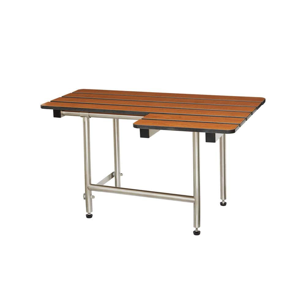SEACHROME 32 in. x 22.5 in. Teak Phenolic ADA Bariatric Wall Mount Transfer Bench Shower Seat with Legs, Left-Handed (1)