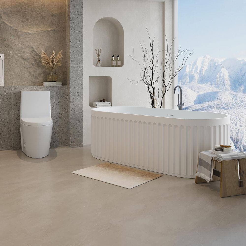 Aionor 67 in. x 29.5 in. Freestanding Solid Surface Resin Stone Soaking Bathtub with Drain and Overflow in Matte White (3)