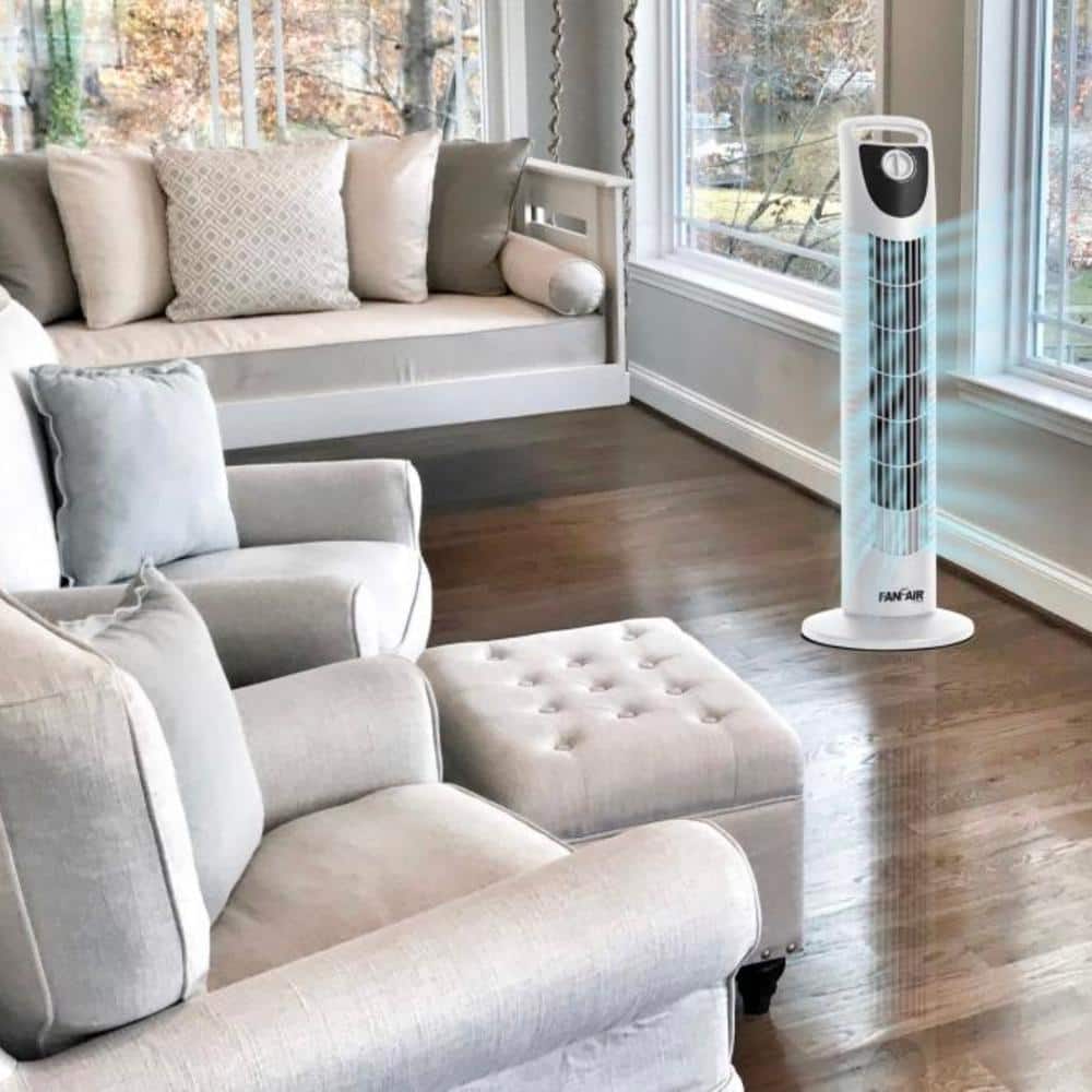 FANFAIR 30 in. 3 Fan Speeds Tower Fan in White with Oscillation Function (2)