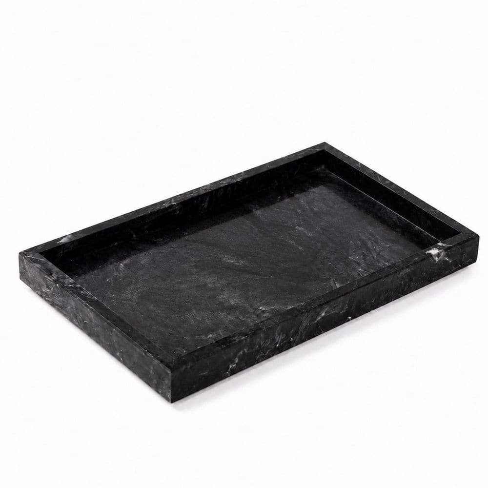KHKFY Natural Marble Bathroom Tray 12 in. x 8 in. Gray Black Stone Vanity Organizer for Perfume Jewelry Keys (1)