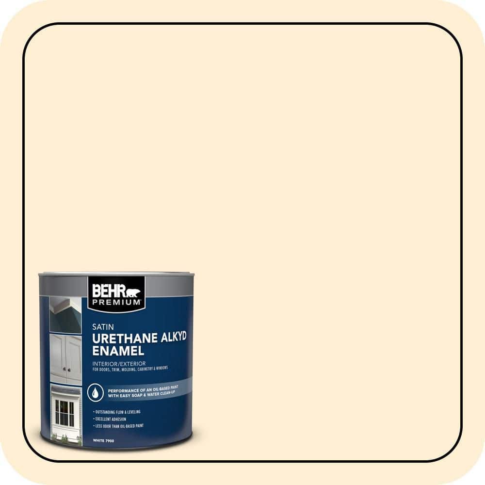 BEHR PREMIUM 1 qt. #M270-1 Pearly White Satin Enamel Urethane Alkyd Interior/Exterior Paint (1)