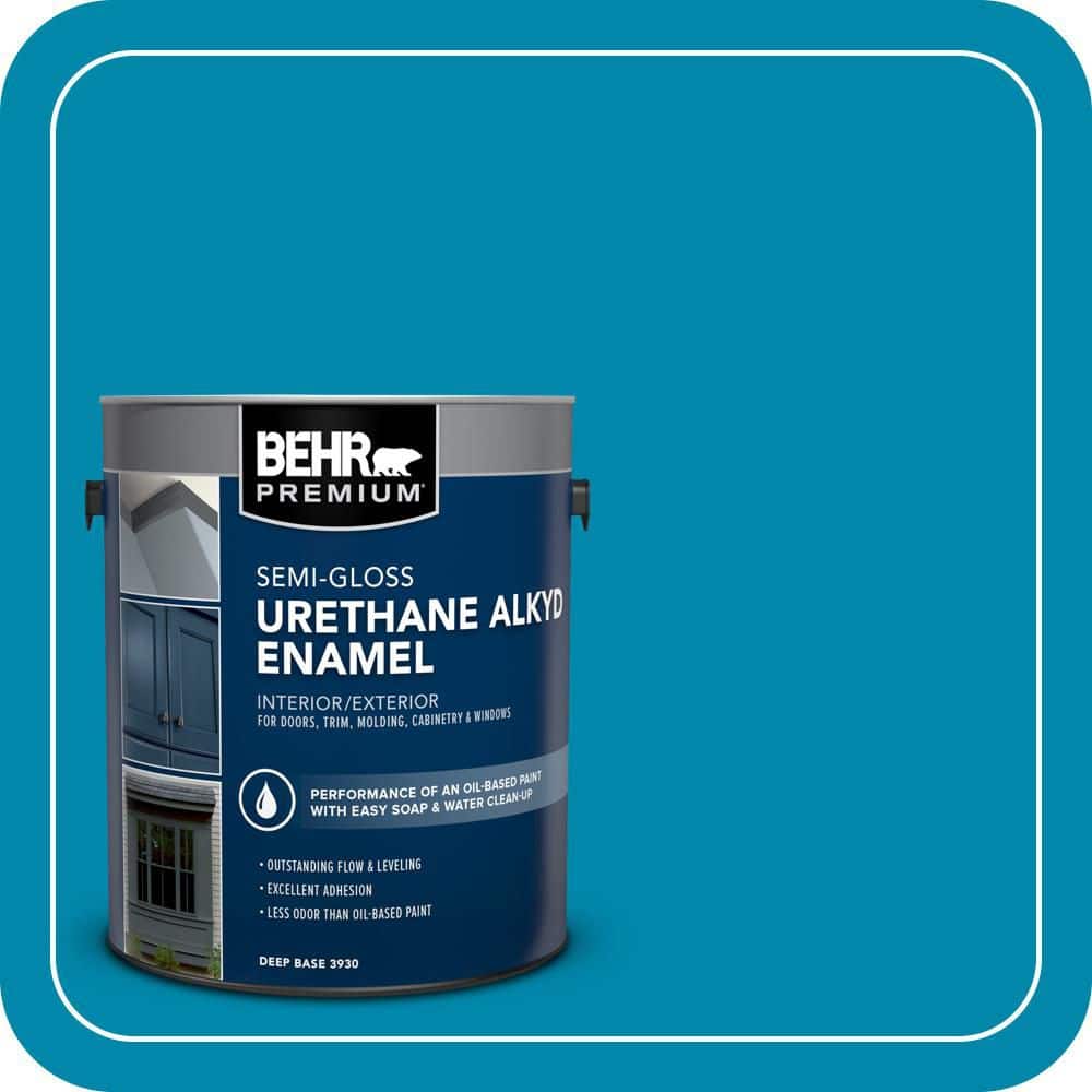 BEHR PREMIUM 1 gal. #P490-6 Hacienda Blue Urethane Alkyd Semi-Gloss Enamel Interior/Exterior Paint (1)