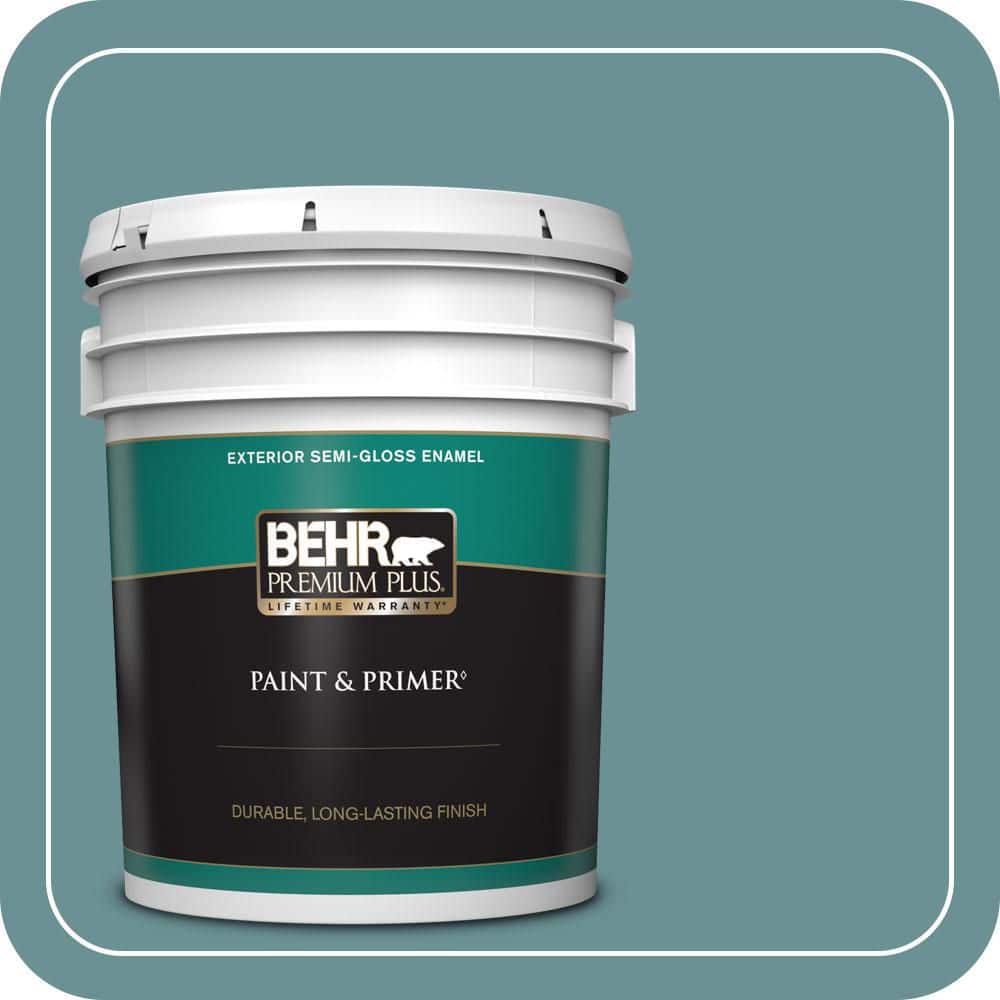 BEHR PREMIUM PLUS 5 gal. #T15-16 Blue Clay Semi-Gloss Enamel Exterior Paint & Primer