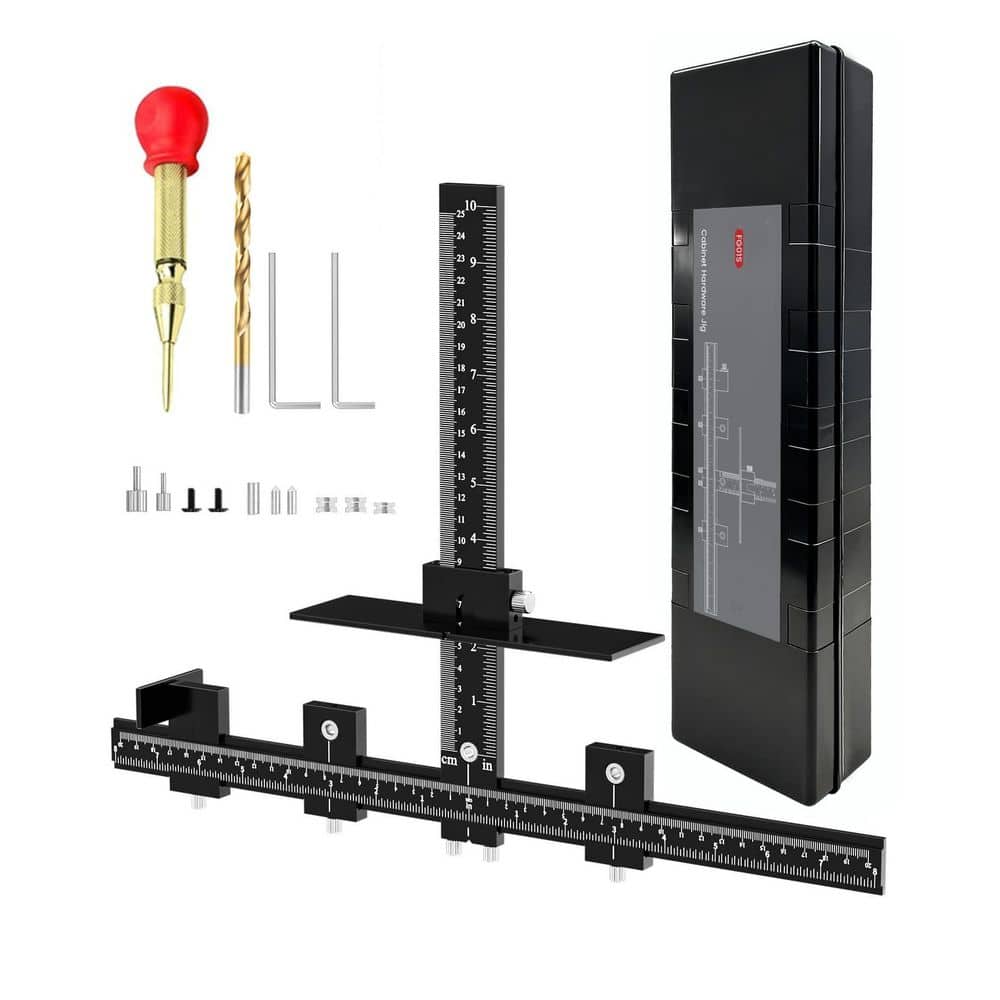 Numhew Cabinet Hardware Jig, Adjustable Cabinet Handle Jig with Center Punch, All Aluminum Cabinet Handle Template Tool (1)