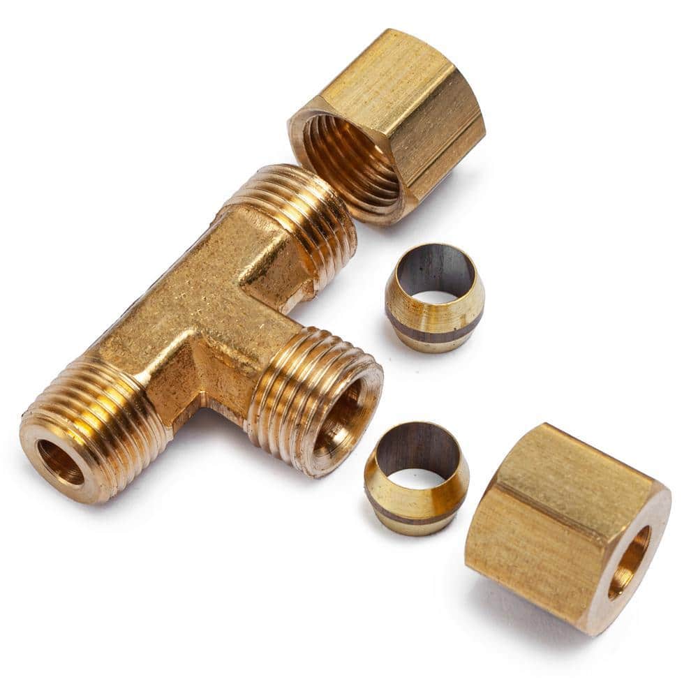 LTWFITTING 1/4 in. O.D. x 1/4 in. O.D. x 1/8 in. MIP Brass Compression Run Tee Fitting (5-Pack) (2)