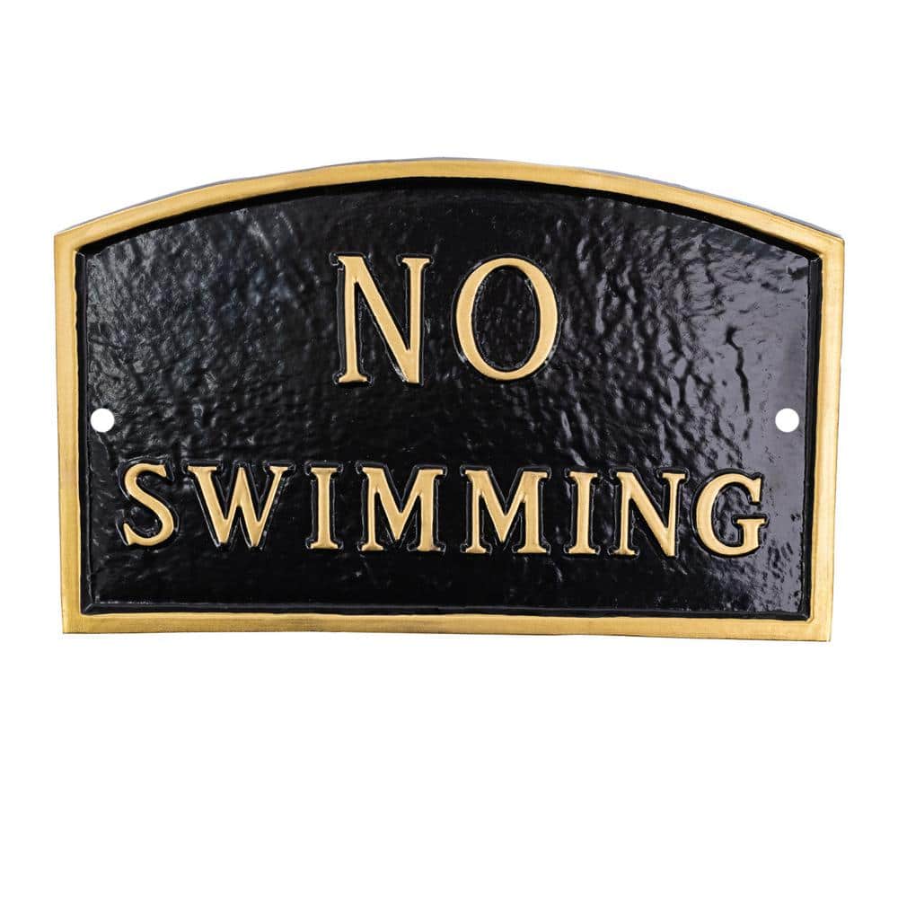 Montague Metal Products 10 in. x 15 in. Standard Arch No Swimming Statement Plaque Sign - Black/Gold