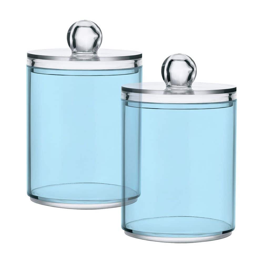 KHKFY Light Blue Plastic Apothecary Jar Qtip Dispenser and Cotton Ball Holder 10 oz. Capacity 2.75 x 4.13 in. (1)