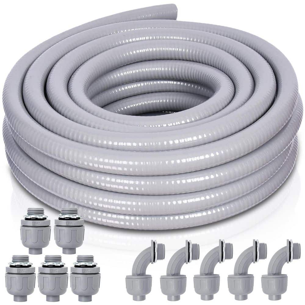 BIBIVIS 3/4 in. 25 ft. Non Metallic Liquid Tight Electrical Conduit with 5-Straight and 5-Angle Fittings, Connector Kit