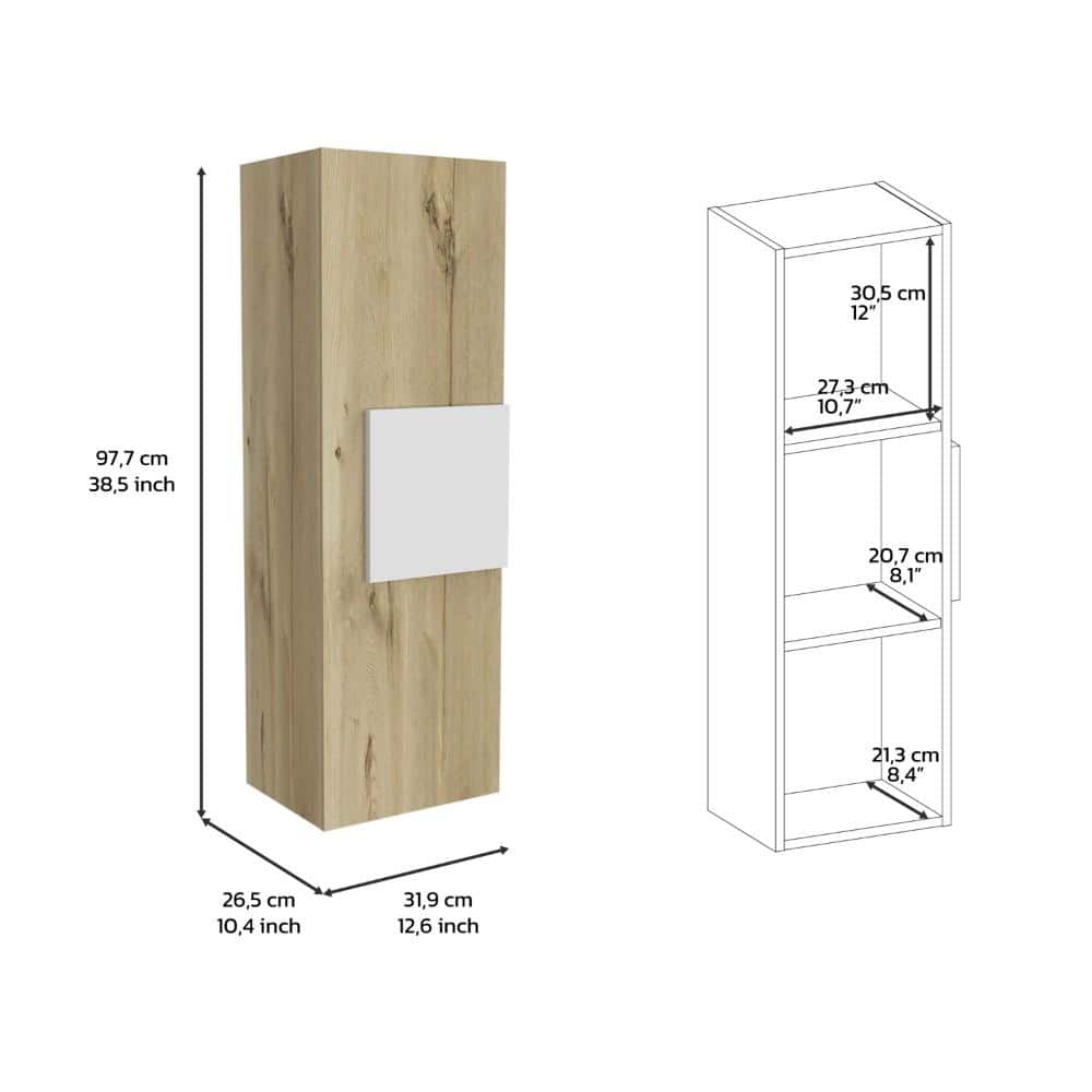 Flynama 38"H Single Door Medicine Cabinet with Three Shelves, Light Oak / White (3)