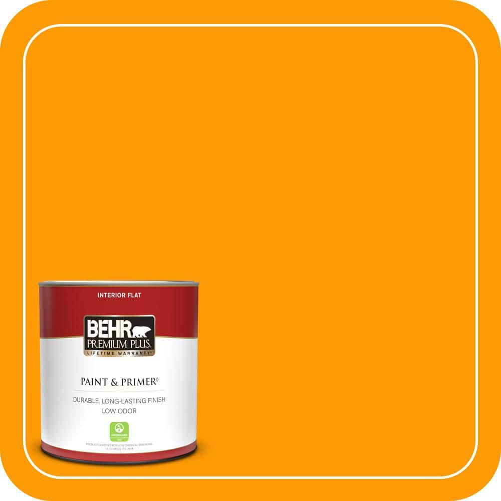 BEHR PREMIUM PLUS 1 qt. #S-G-320 Atomic Tangerine Flat Low Odor Interior Paint & Primer (1)
