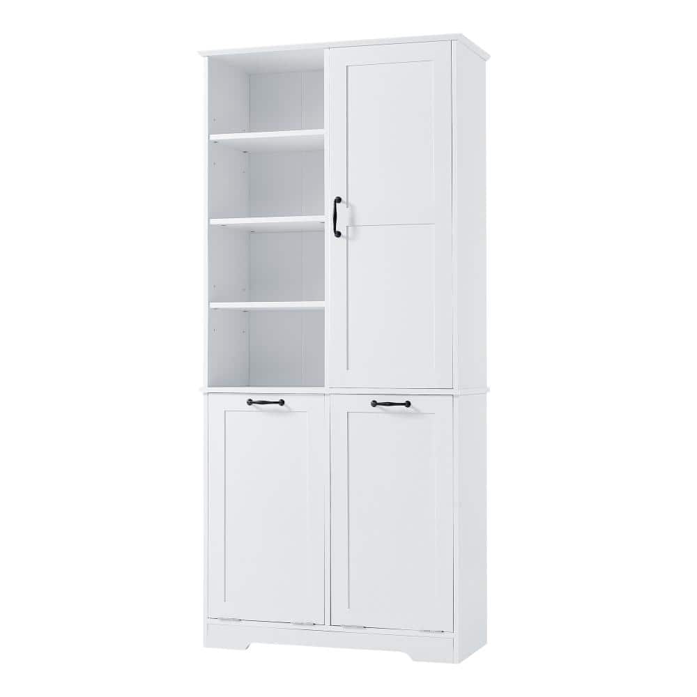 Staykiwi 31 in. W x 14 in. D x 68 in. H White Tall Bathroom Storage Cabinet with Tilt-Out Laundry Hamper (1)