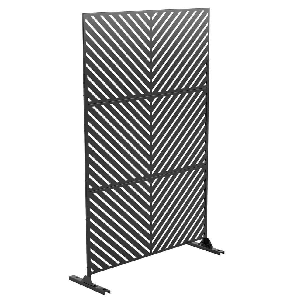 Dovelina 72 in. H x 47 in. W Galvanized Steel Metal Wall Sculptures Outdoor Fence Privacy Panels Parallel Pattern in Black (1)