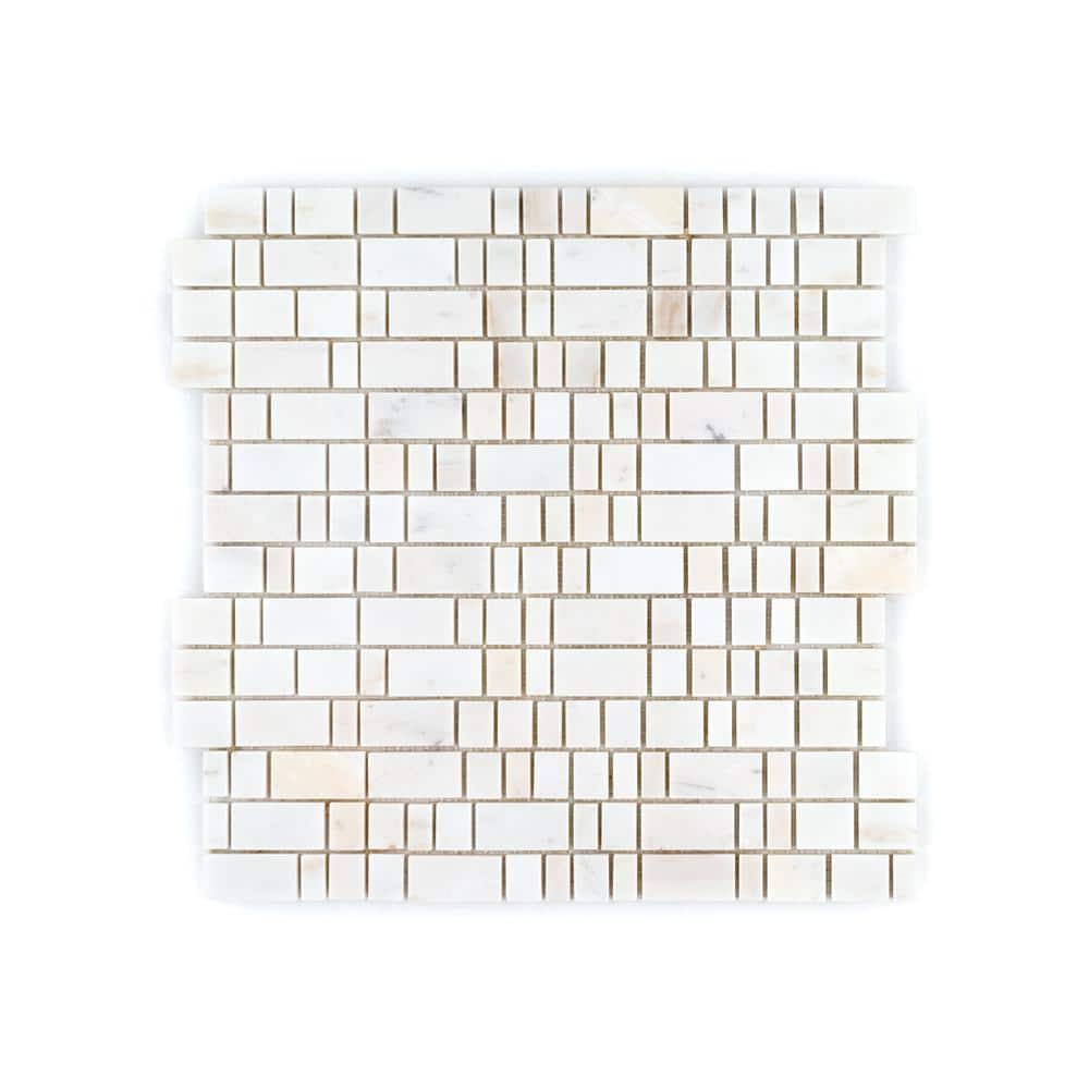 Jeffrey Court Strata Sunrise White 12 in. x 12 in. Rectangle Honed Marble Wall and Floor Mosaic Tile (1 sq. ft./Each) (2)