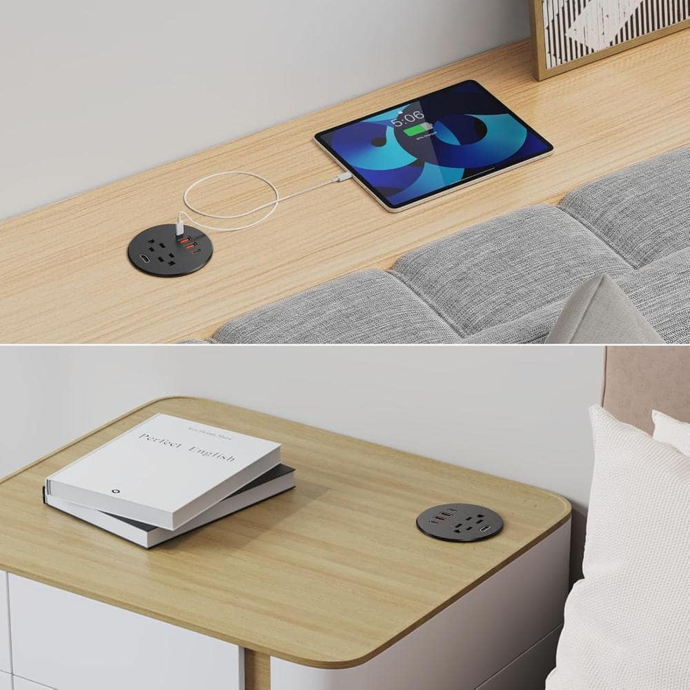Unbranded Recessed Power Grommet with HDMI Port, 35W USB C Fast Charing, 3-inch Desk Power Outlet, 2 Outlets, 4 USB Ports (2)