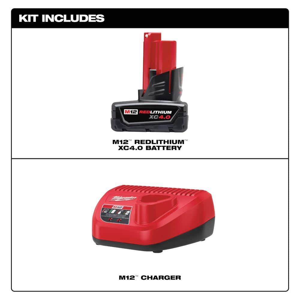 Milwaukee M12 FUEL 12V Lithium-Ion Brushless Cordless . Right Angle Impact Wrench W/M12 4.0 Ah Starter Kit (2)
