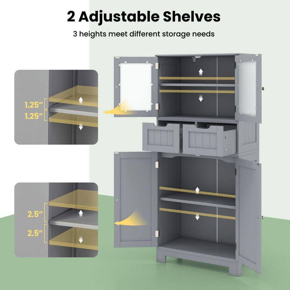 Volenca 24 in. W x 12 in. D x 51 in. H Grey Freestanding Bathroom Linen Cabinet with 2 Drawers and Glass Doors (3)