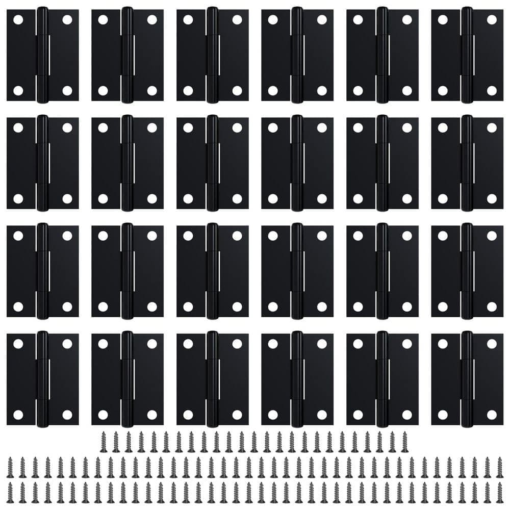 Numhew 24 Pack 1.5 in. Black Iron Door Hinges, Small Hinge Hardware for Door Cabinets DIY Projects Screws Included with 6 Holes (1)