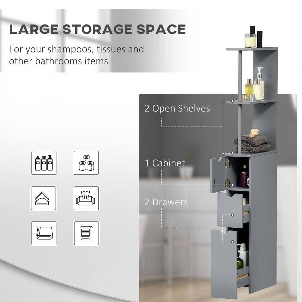 Lycvki 13 in. W x 6 in. D x 53.75 in. H Gray Wood Linen Cabinet with 2 Shelves and Drawers for Bathroom (3)