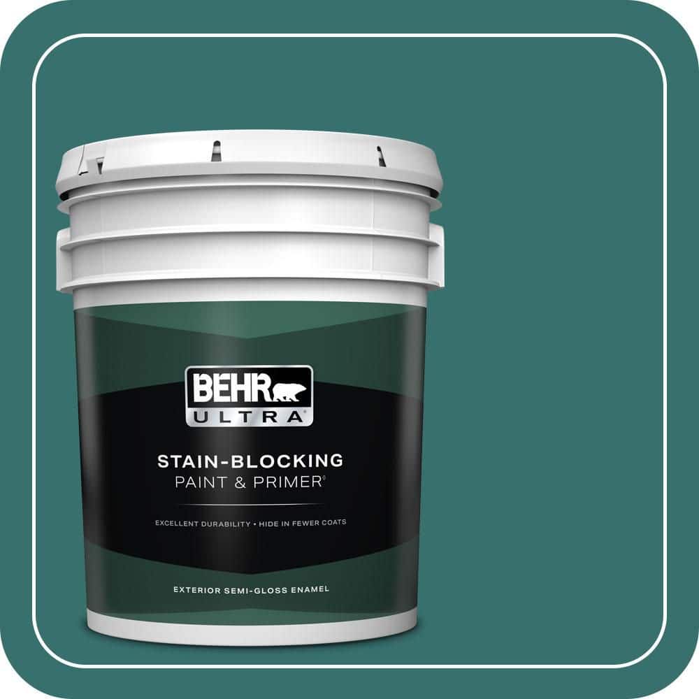 BEHR ULTRA 5 gal. #500D-7 Caribbean Green Semi-Gloss Enamel Exterior Paint & Primer
