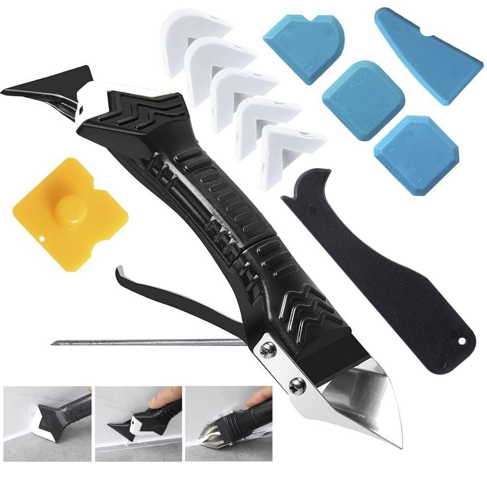 Angel Sar 5 in 1 Caulking Sealant Finishing Tool with Grout Scraper, Silicone Caulking Tool with 6 Exchange Silicone Pads