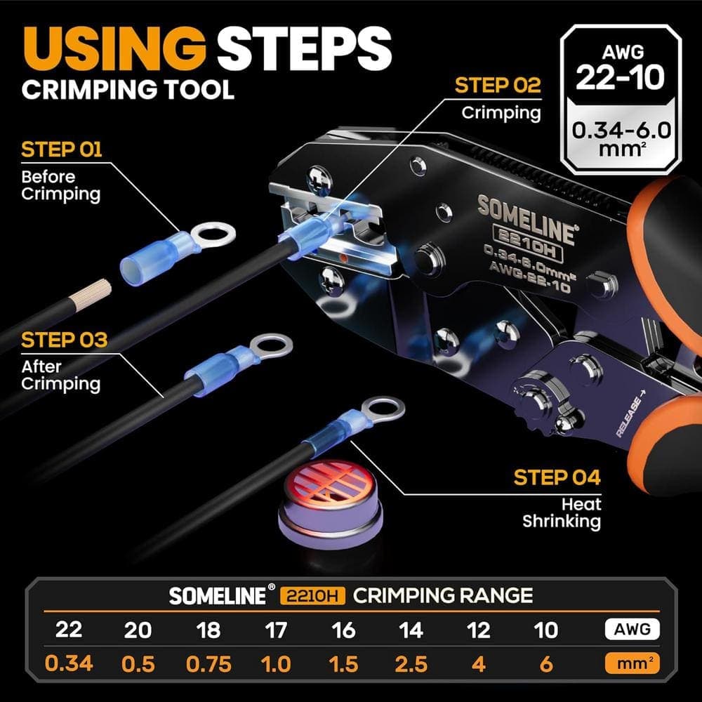 Ahfiwaso Crimping Tool Kit with 39 Size Marine Grade Heat Shrink Wire Connectors - AWG 22-10 in Multi-Color (215 Pieces) (2)